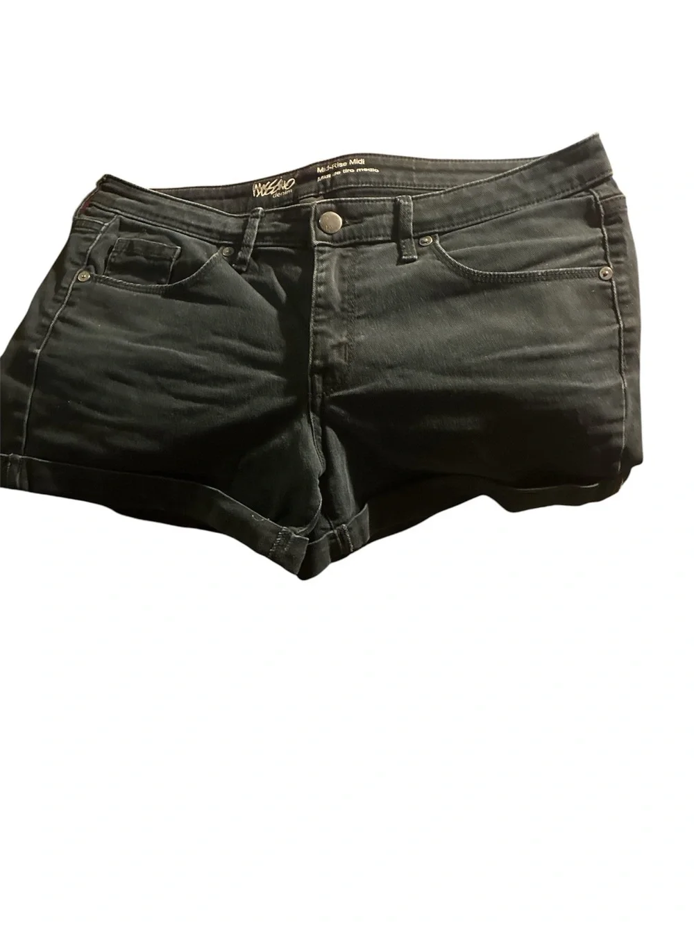 Mossimo Black Mid-Rise Midi Denim Shorts - Size 12 / 31 Super Stretch Cuffed
